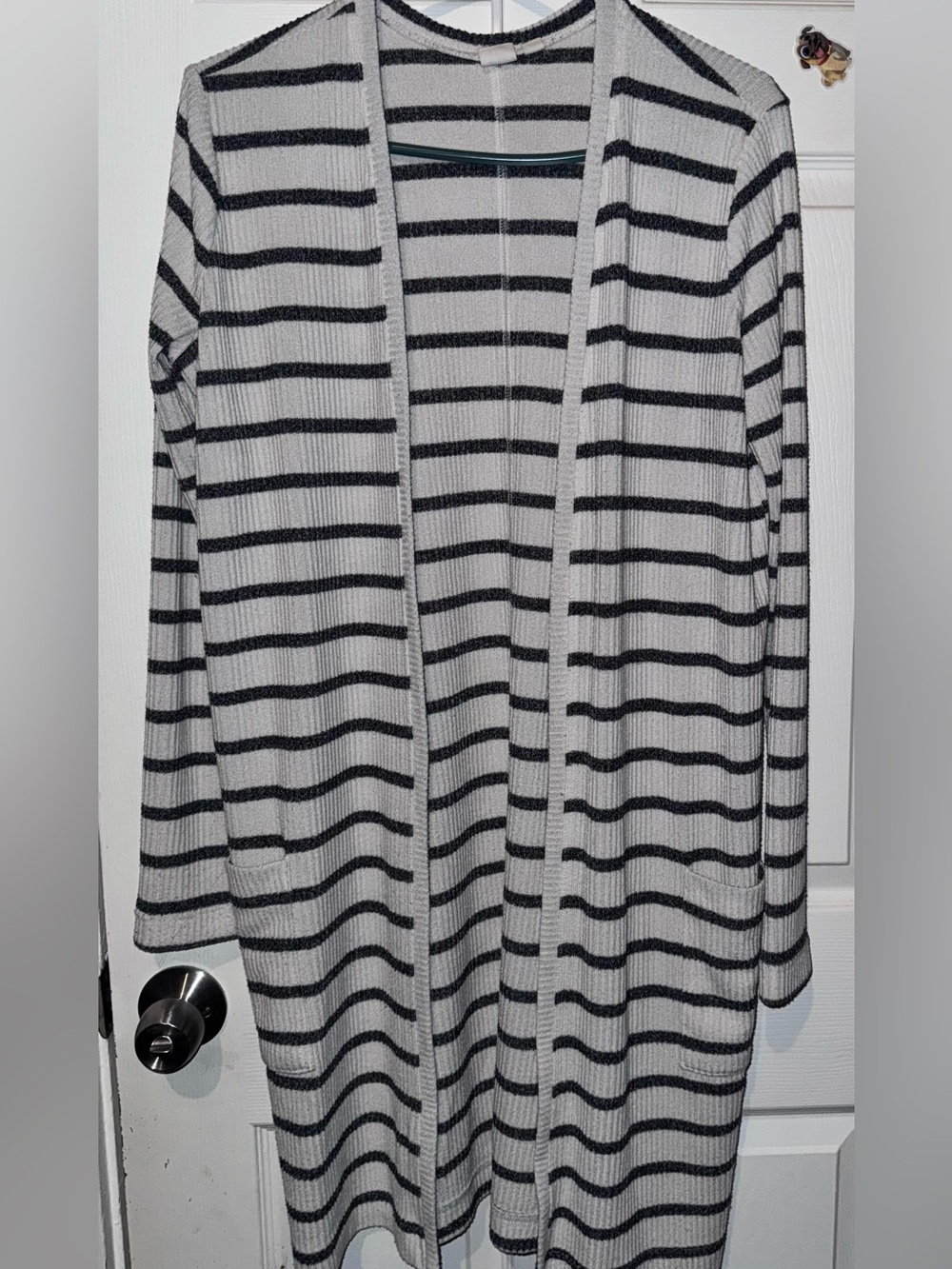 GAP Long Open-Front Striped Cardigan - Black & White